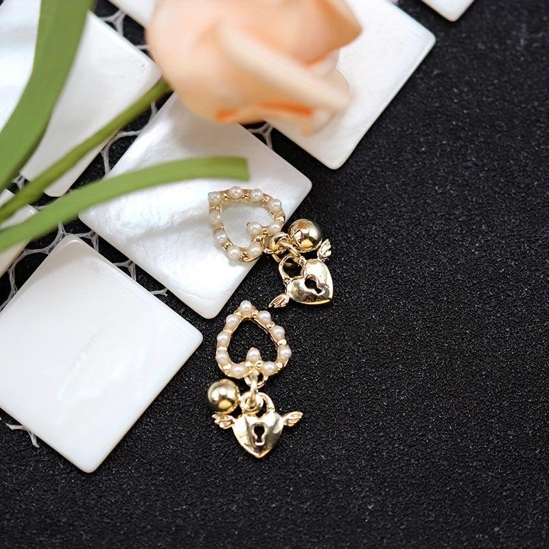 10 pcs Heart Pendant Nail Art Decoration with Rivet Rhinestones