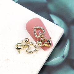 10 pcs Heart Pendant Nail Art Decoration with Rivet Rhinestones