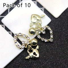 10 pcs Heart Pendant Nail Art Decoration with Rivet Rhinestones