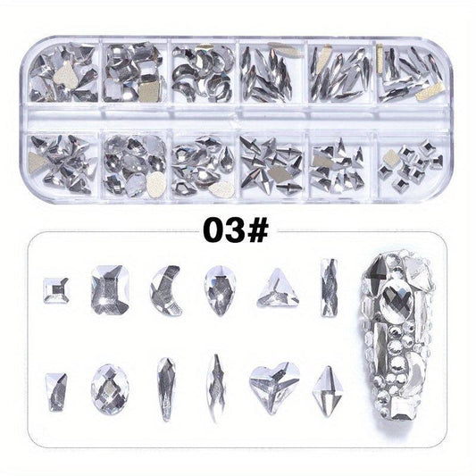 Nail Rhinestones Kit Nail Art Gems Flatback Round Heart Crystal Stones