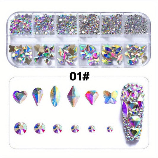 Nail Rhinestones Kit Nail Art Gems Flatback Round Heart Crystal Stones