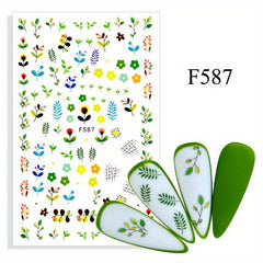 1sheet Green Clover Stickers 3D Nail Decals