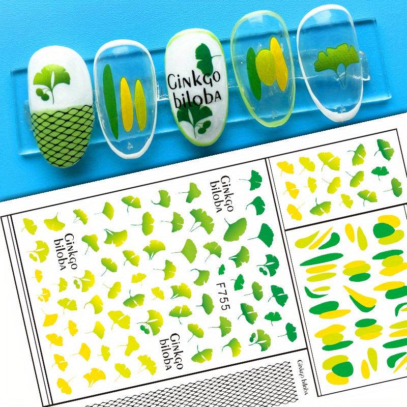1sheet Green Clover Stickers 3D Nail Decals