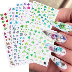 9 Sheets Clover Nail Art Stickers 3D Self Adhesive for Women Nail Art DIY