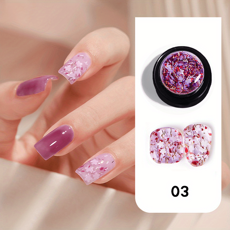 Flower Nail Glue with Chunky Sequins Glitter 3D Holographic Decoration