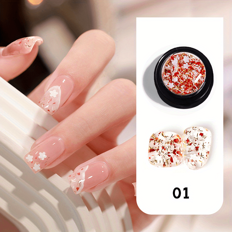 Flower Nail Glue with Chunky Sequins Glitter 3D Holographic Decoration