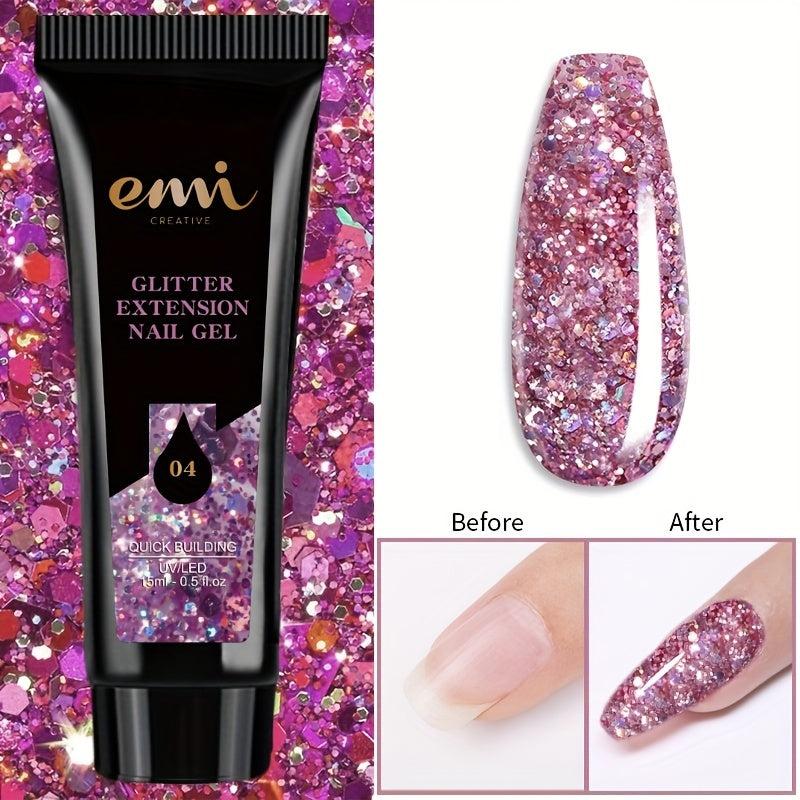 Poly Nail Gel Glitter Purple Pink Silver Skin Tone Extension Gel