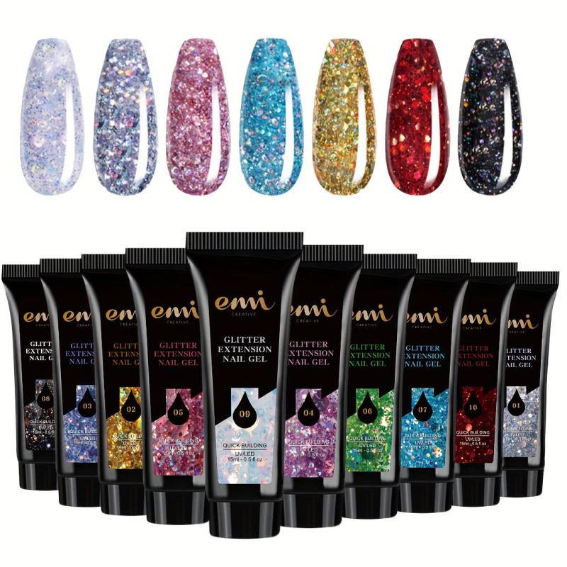 Poly Nail Gel Glitter Purple Pink Silver Skin Tone Extension Gel