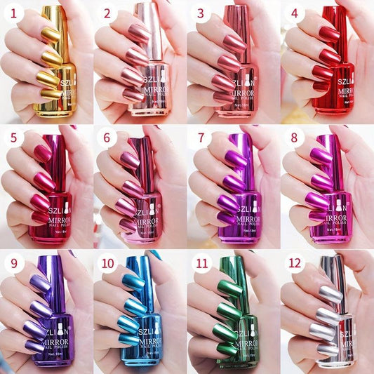 Mirror Effect Nail Polish - No Baking - Quick Dry - Tearable - 12 Colors