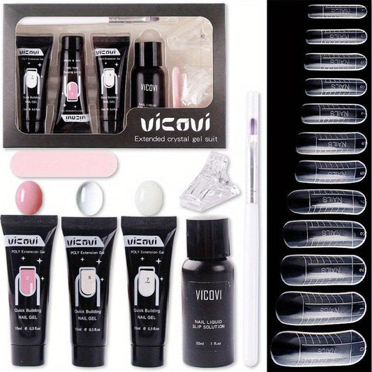 3pcs Nail Extension Gel Kit 15Ml Crystal Quick Nail Gel for Nail Art DIY