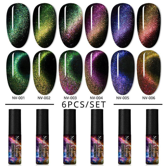 6PCS SET 9D Galaxy Cat Eye Nail Gel Chameleon Magnetic Cat Eye Nail Gel Polish