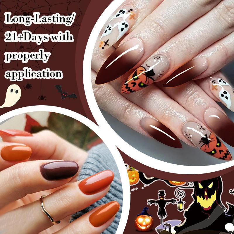 Halloween Pumpkin Gel Nail Polish Set 6 Colors Autumn Orange Red Brown
