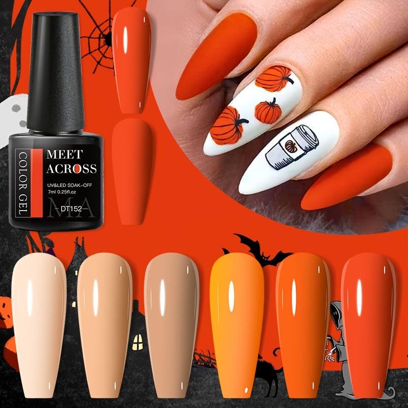 Halloween Pumpkin Gel Nail Polish Set 6 Colors Autumn Orange Red Brown