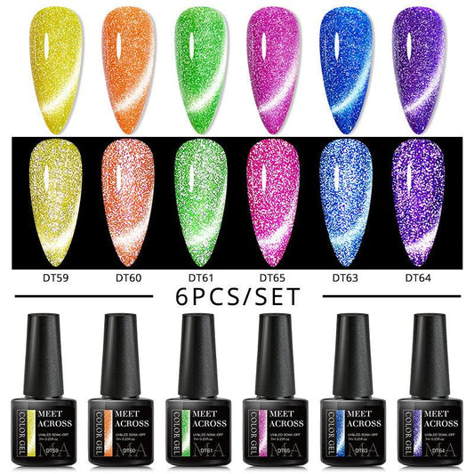 6pcs Neon Reflective Cat Eye Gel Set
