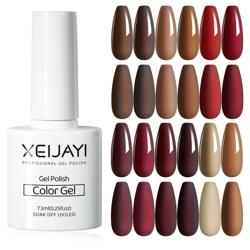 Gel Nail Polish Starter Kit - 12 Colors Red Brown Collection