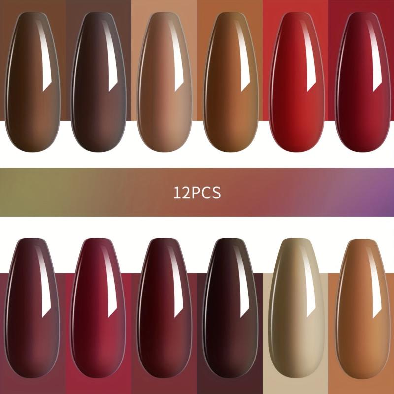 Gel Nail Polish Starter Kit - 12 Colors Red Brown Collection