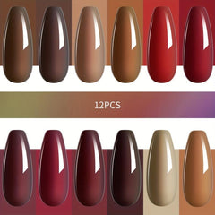Gel Nail Polish Starter Kit - 12 Colors Red Brown Collection