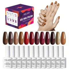 Gel Nail Polish Starter Kit - 12 Colors Red Brown Collection