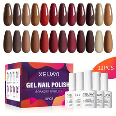 Gel Nail Polish Starter Kit - 12 Colors Red Brown Collection