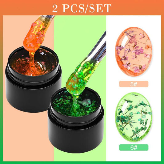 2 Pcs Dried Flowers Gel Nail Polish Set