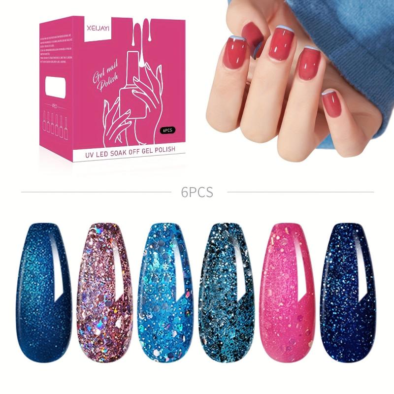 Pink Glitter Gel Varnish Set Soak Off No Wipe Nail Polish Kit