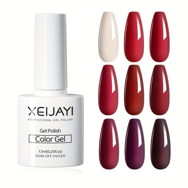 Gel Nail Polish Starter Kit 9 Colors Nude Red Collection Soak Off No Wipe