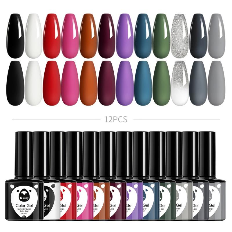 12 Colors Gel Nail Polish Starter Kit Pink Green Soak Off No Wipe Gel Set