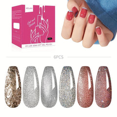 Glitter Gel Nail Polish Kit 6 Colors Soak Off No Wipe