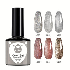 Glitter Gel Nail Polish Kit 6 Colors Soak Off No Wipe