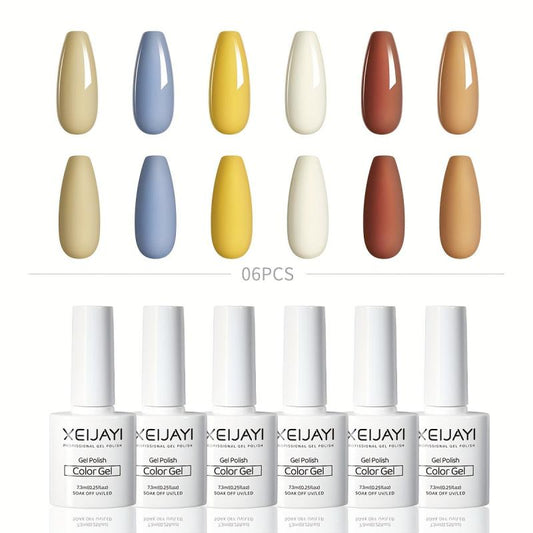 6 Colors Gel Nail Polish Starter Kit Yellow Soak Off No Wipe Nail Gel Polish Set