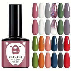 12 Colors Nude & Red Glitter Gel Nail Polish Starter Kit No Wipe Soak Off
