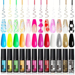 Gel Polish Nail Liner Art 12 Colors Soak Off Thin Brush Nail Art Paint Lines