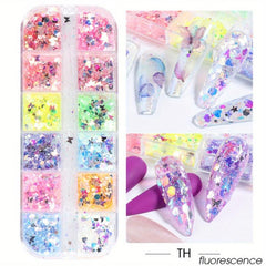 12 Colors 3D Nail Art Flakes Holographic Nail Glitter Sequins Mixed Shape