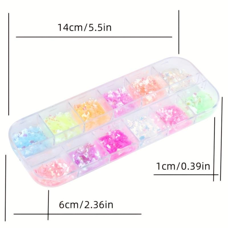 12 Colors 3D Nail Art Flakes Holographic Nail Glitter Sequins Mixed Shape
