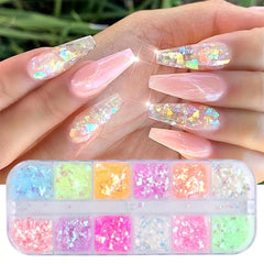 12 Colors 3D Nail Art Flakes Holographic Nail Glitter Sequins Mixed Shape