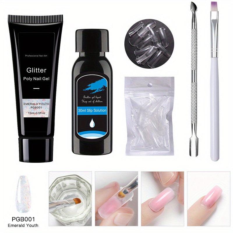 5 Nail Art Extension Glue Set with Brush, Pusher & Tips
