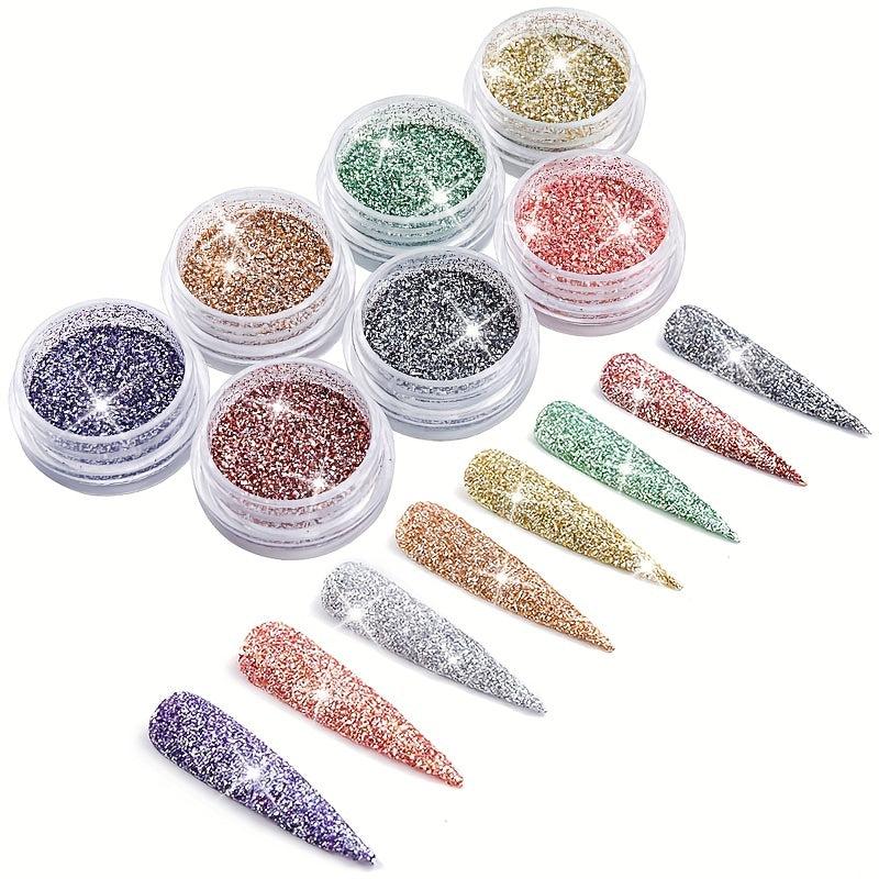 8 Pcs Set Nail Art Glitter Powder Bright Acrylic Nail Glitter Dust