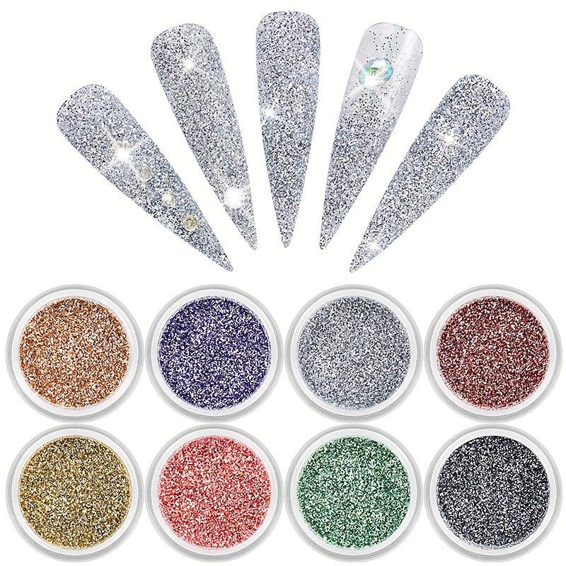 8 Pcs Set Nail Art Glitter Powder Bright Acrylic Nail Glitter Dust