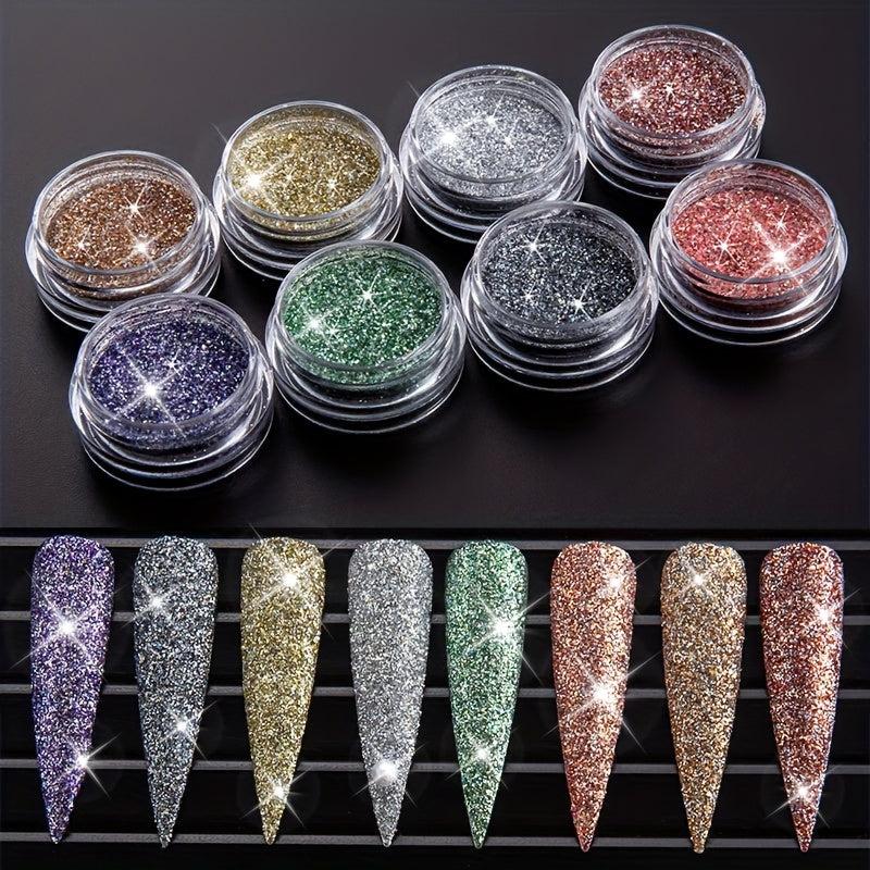 8 Pcs Set Nail Art Glitter Powder Bright Acrylic Nail Glitter Dust