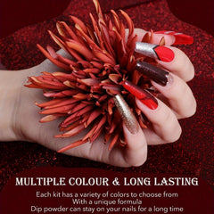 Aokitec 16Pcs Red Glitter Dip Powder Nail Kit DIY Salon Dip System