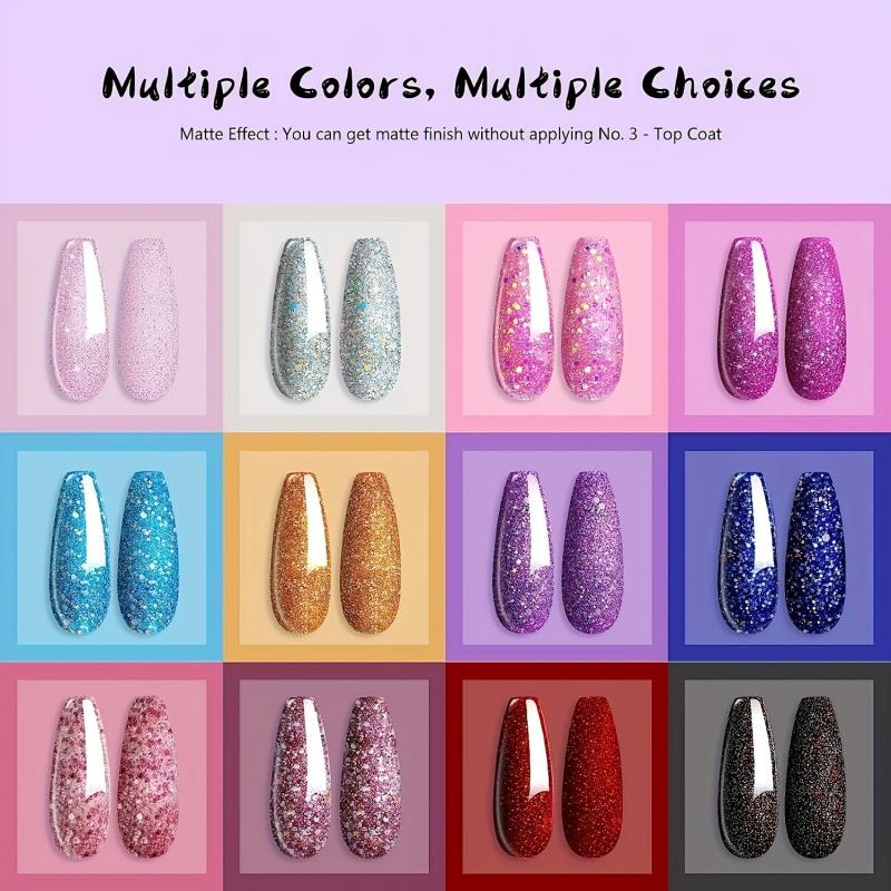Nail Powder Dip Kit 12 Colors Glitter Pink Purple Dipping Powder