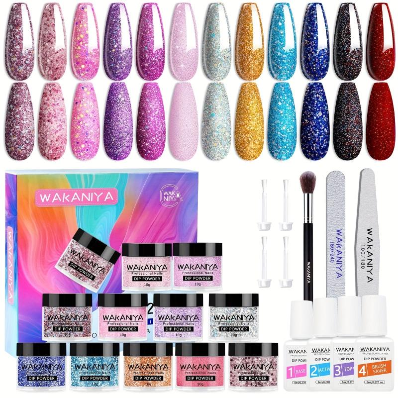 Nail Powder Dip Kit 12 Colors Glitter Pink Purple Dipping Powder