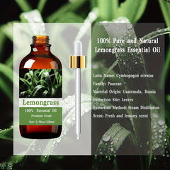 Lemongrass Essential Oil 100% Pure & Natural Care Hair Skin Massage Diffusers