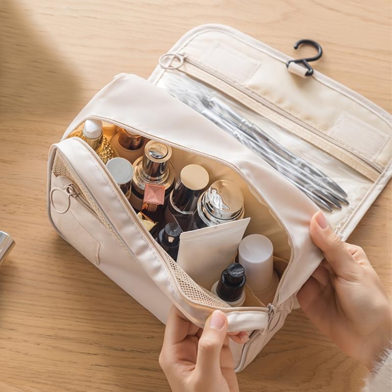 Travel Toiletry Bag with Hook Portable Makeup Organizer Beige
