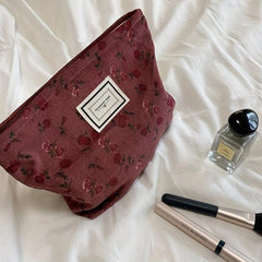 Velvet Rose Flower Makeup Bag Cosmetic Bag Large Capacity Canvas Travel Toiletry