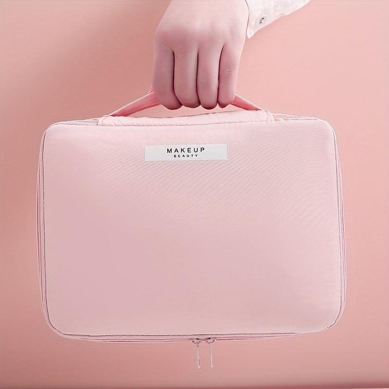Large Capacity Travel Makeup Bag with Handle & Brush Holder