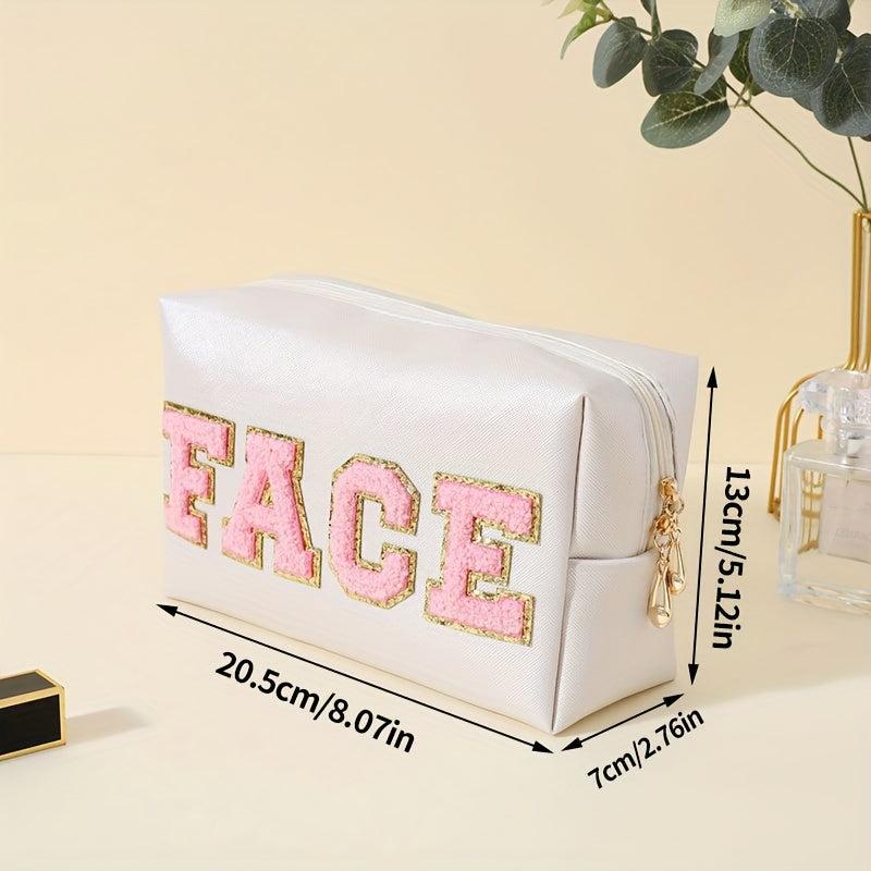 Preppy Letter Patch Makeup Bag Cosmetic Toiletry Bag Zipper Pouch