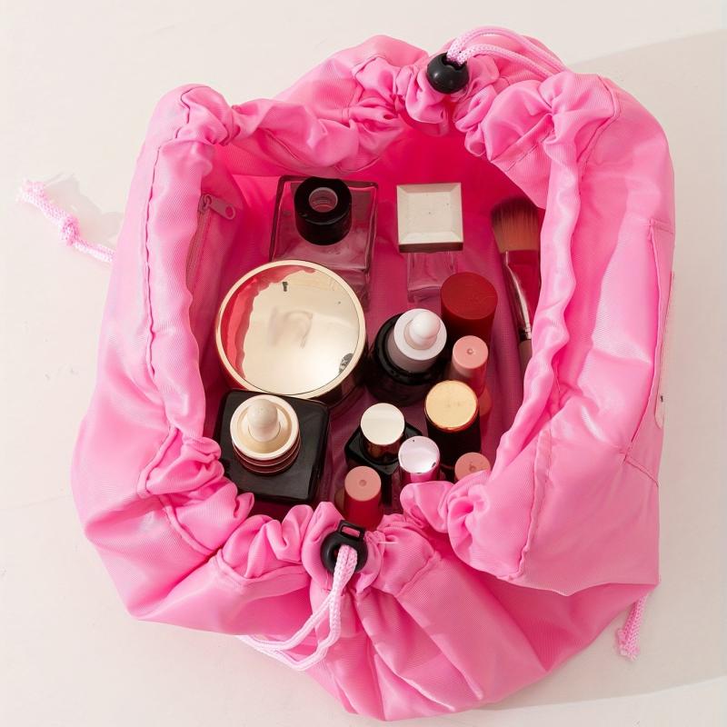 Large Capacity Drawstring Makeup Organizer Lay Flat Makeup Bag