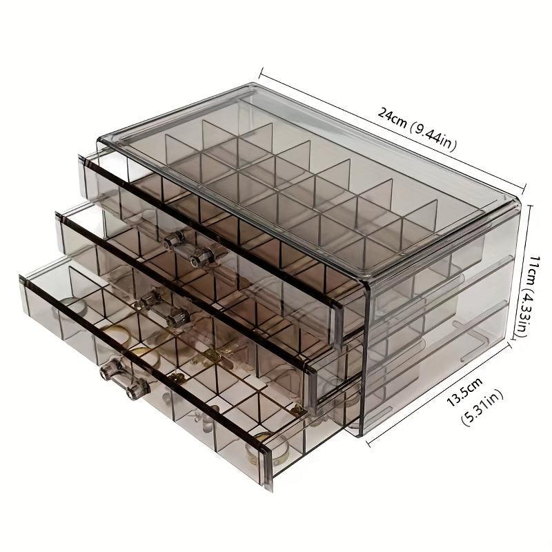 3-Drawer Clear Earring Jewelry Organizer Box