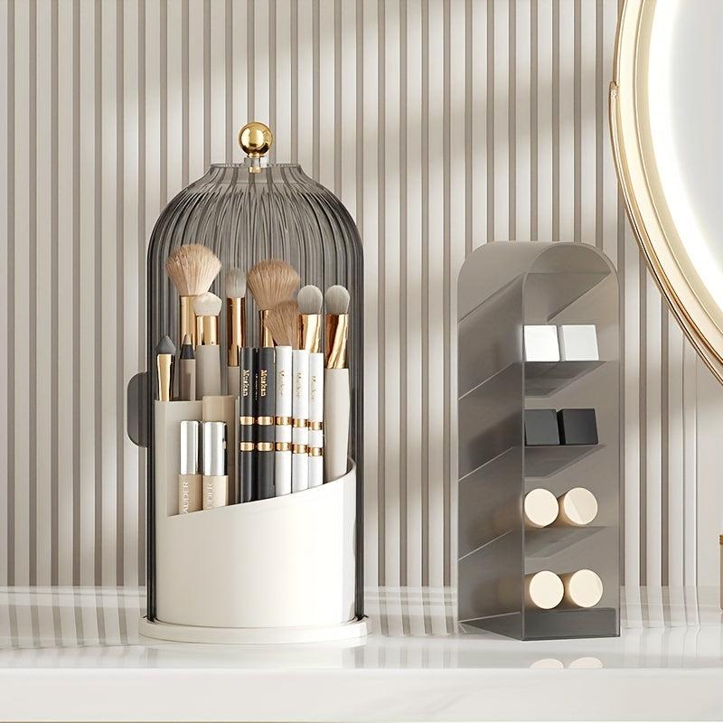 360 Rotating Clear Acrylic Makeup Brush Organizer with Dustproof Cover